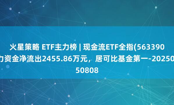 火星策略 ETF主力榜 | 现金流ETF全指(563390)主力资金净流出2455.86万元，居可比基金第一-20250808